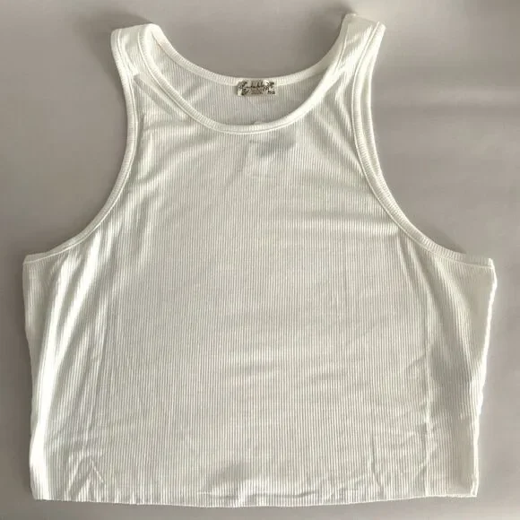 Free People Ribbed Crop White High Neck Sleeveless L - Picture 4 of 9
